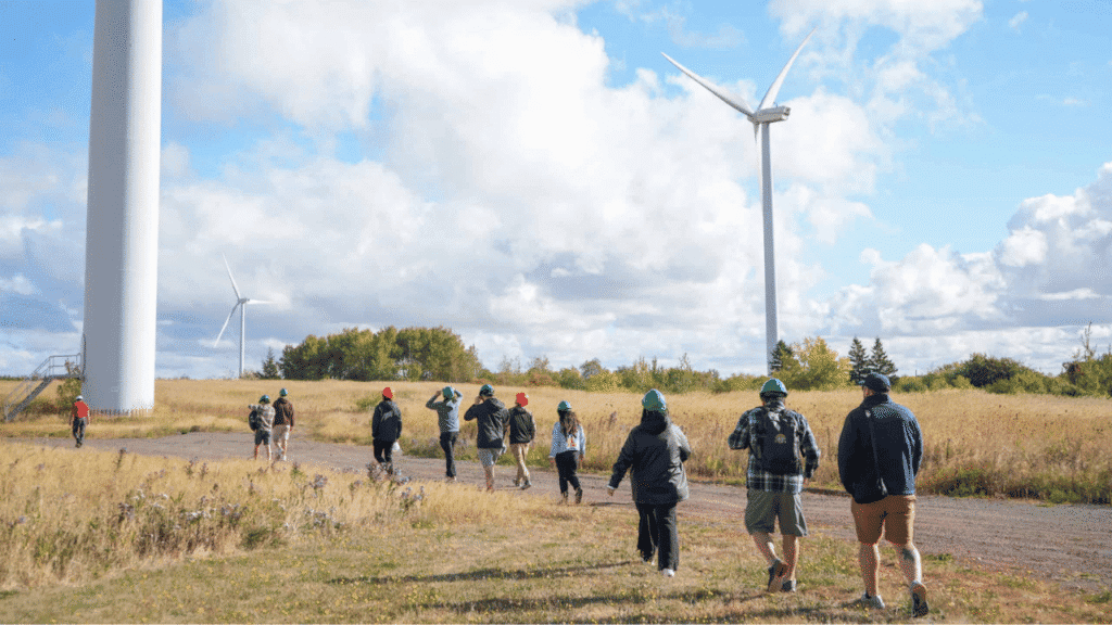 20/20 Catalysts visit the Summerside Wind Farm in P.E.I. in September 2025. (Cara Garneau/ Indigenous Clean Energy)